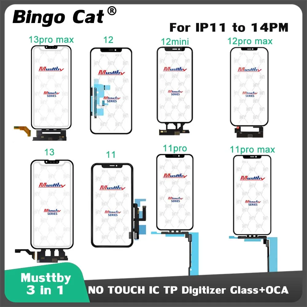 

Musttby 5pc OEM NO TOUCH IC TP Digitizer Screen Glass + OCA For Apple iPhone 12 13 11 Pro Max ORI IC Chip Need Re-Install