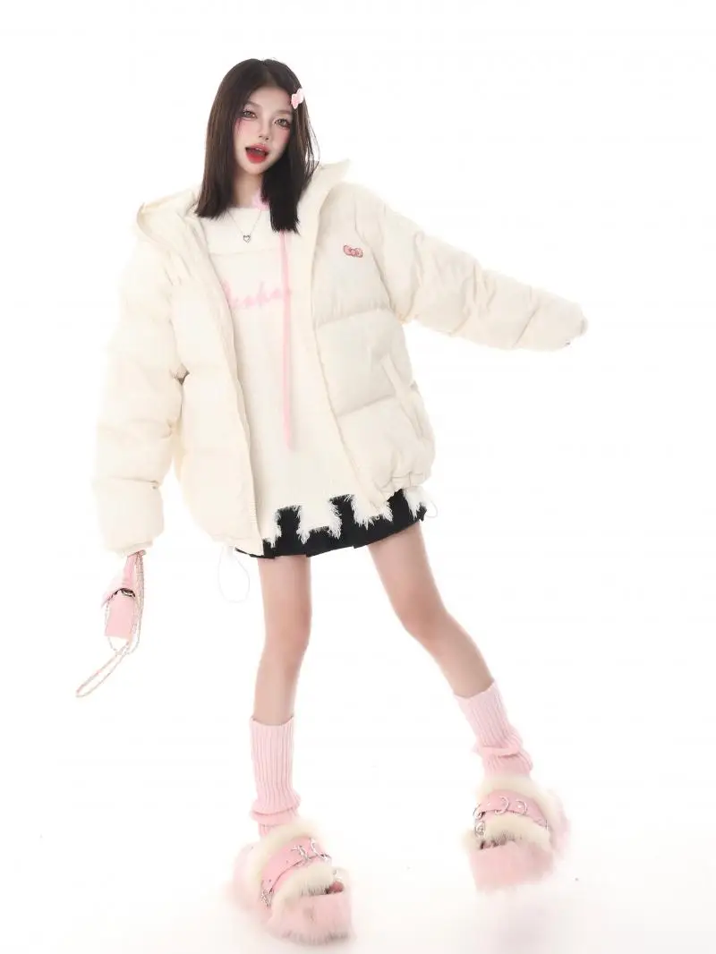 Hello Kitty Jacket Homemade Cotton Cartoon Sanrios Clothes Woman American Loose Sports Coat Kawaii Girls Padded
