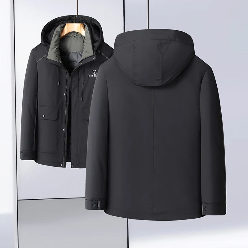 Hochwertige warme, lockere Entendaunenjacke mit Kapuze für Herren, Winter, Business-Casual, dicker Puffermantel, Oberbekleidung, übergroßer, winddichter Parka – Detail 14