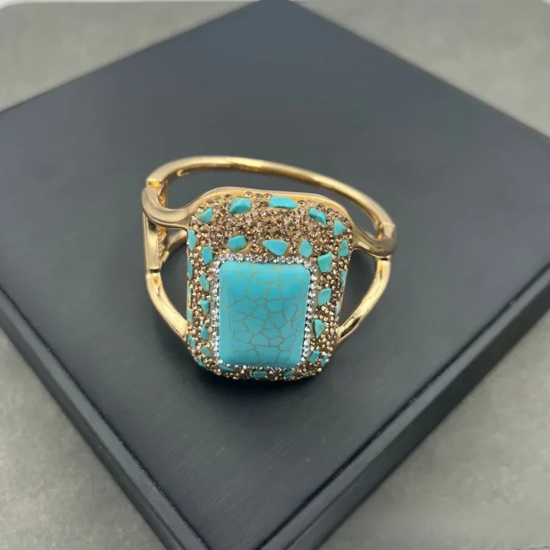 NISHIZAWA Turquoise Bangles Geometric Square Hyperbole Turkish Women Bracelets Palace Style Jewelry Fashion Pulseras Mujer 3