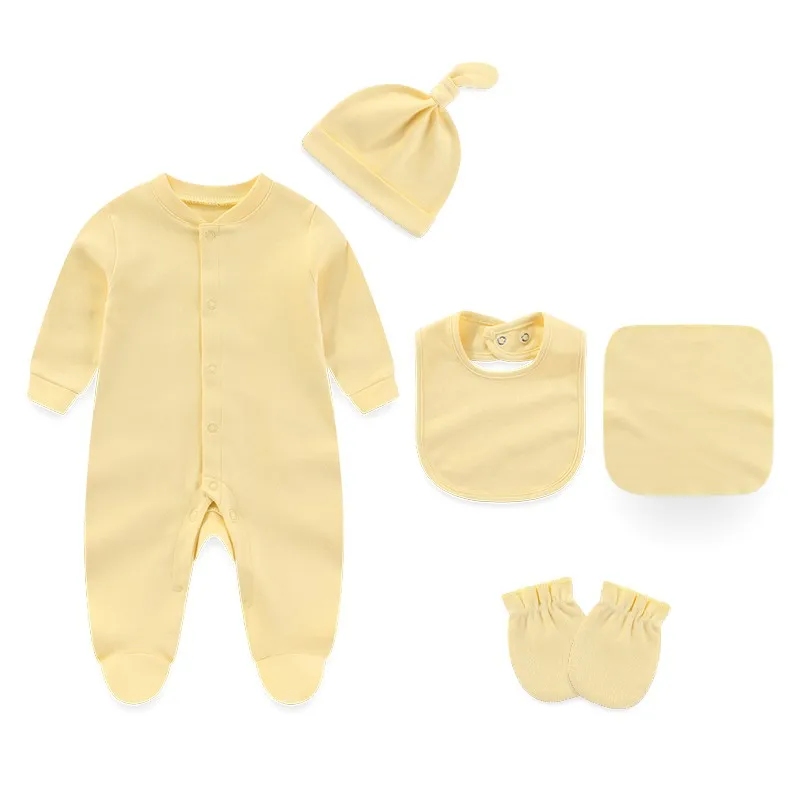 

Fetchmous Newborn Solid Color Rompers Sets 5 Pieces Cotton Baby Girl Clothes 0-12M Unisex Autumn Romper Baby Boy Clothes Spring