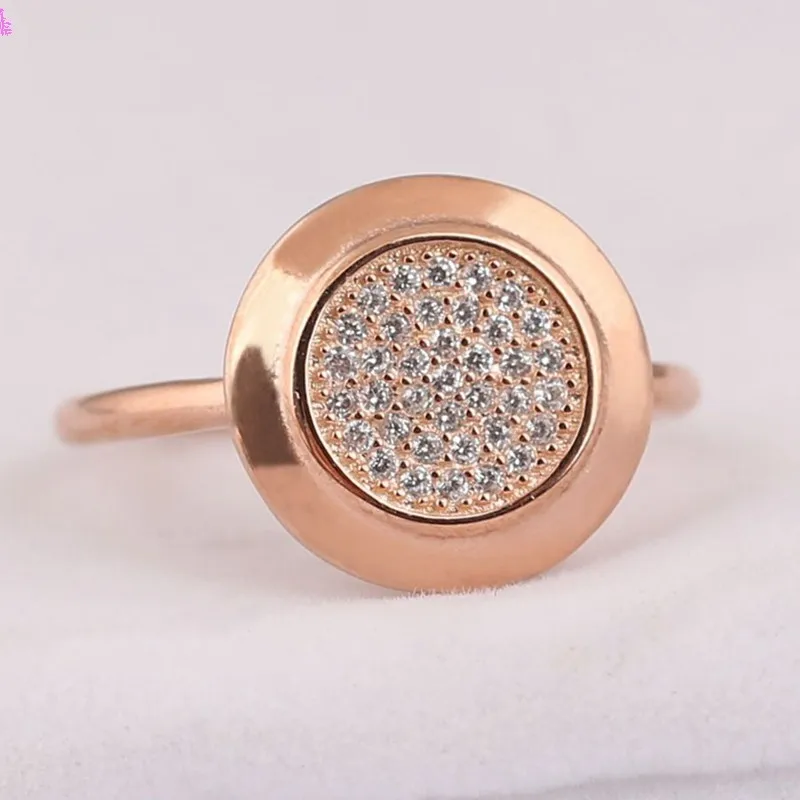 

Authentic 925 Sterling Silver Rose Gold Pave Logo Signature With Crystal Ring For Women Wedding Party Europe Fashion Jewelry
