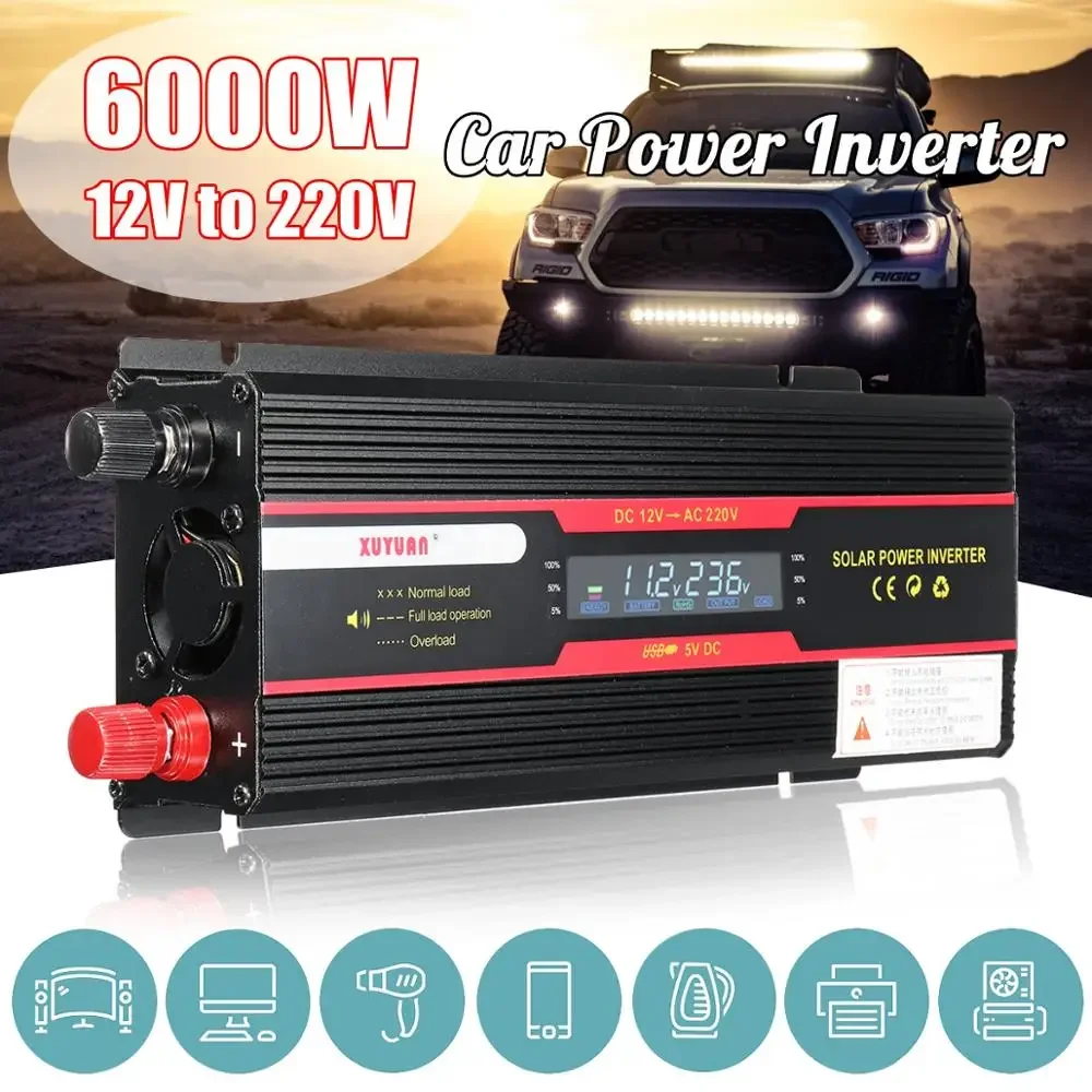 

6000W Peak Car Power Inverter LCD Display DC 12 / 24V to AC 110V / 220V Modified Sine Wave Converter