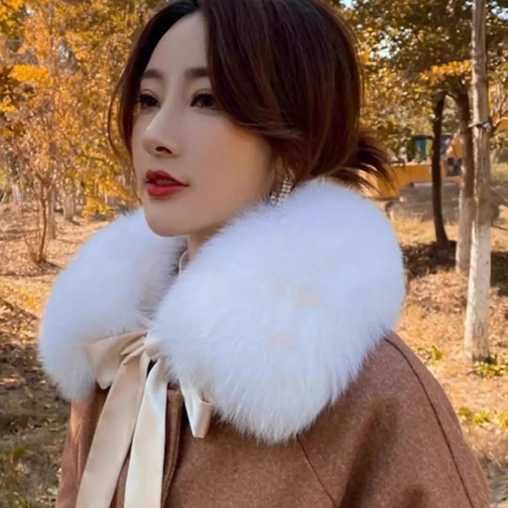 Ladies Faux Fox Fur Collar Scarf Women Detachable Furry Fur Neck Collar Winter Coat Shawl Hood Decor Furry Fur Scarf Neck Warmer
