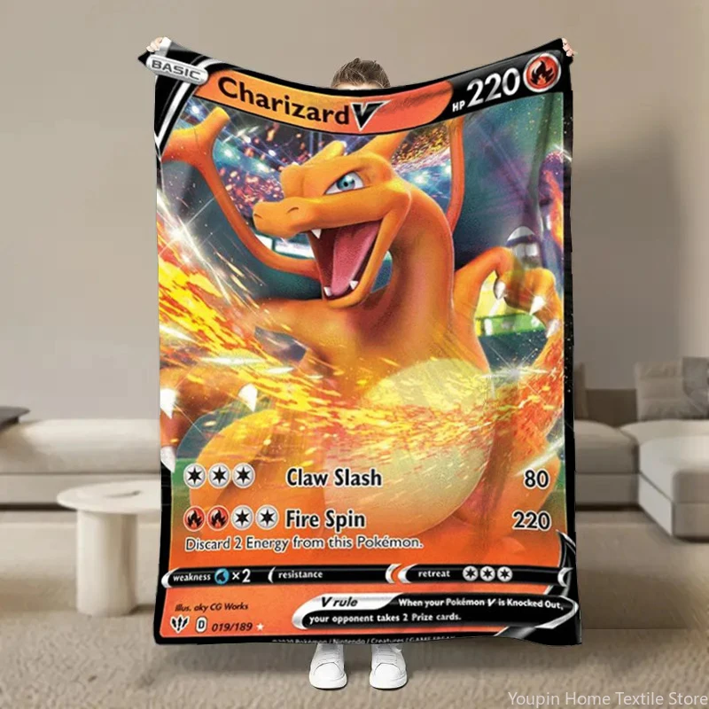 Japanese Anime Pokemon Card HD Cartoon Plush Blanket for Bed Sofa Soft Flannel Throw Fluffy Children Picnic Blankets Kids Gift 3