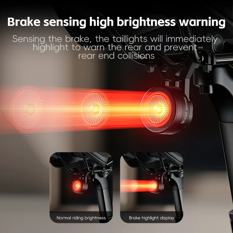WEST BIKING Magnetic Bike Tail Light 5 Modes Waterproof Mini Smart Sensor Bicycle Rear Light for Night Riding MTB Bike Light