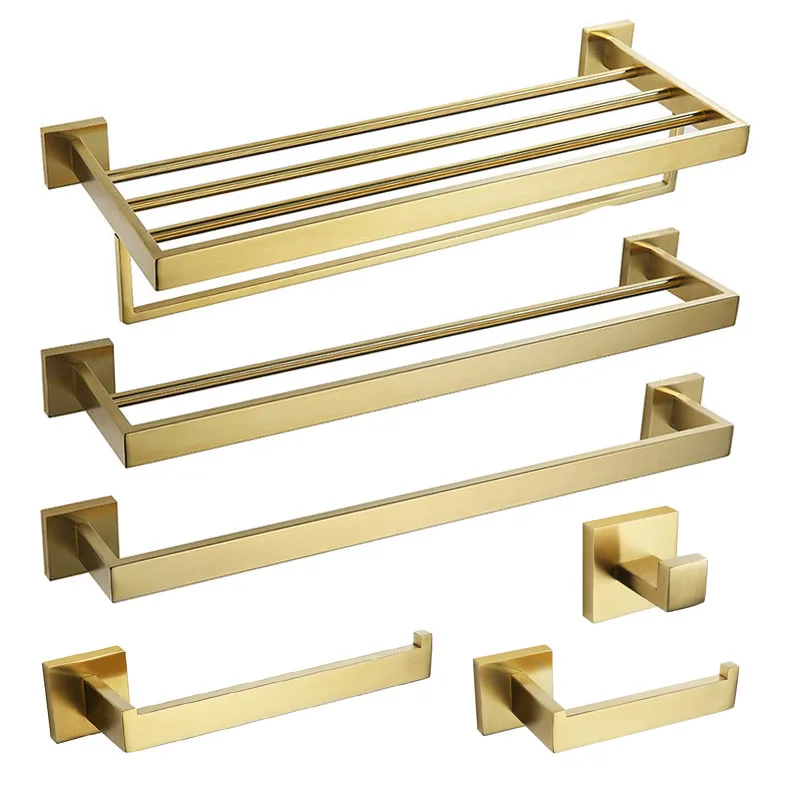 Stainless Steel Brushed Gold Towel Bar Rack Toilet Paper Holder Toilet Brush Robe Hook Soap Dish Bathroom Accessories Hardware