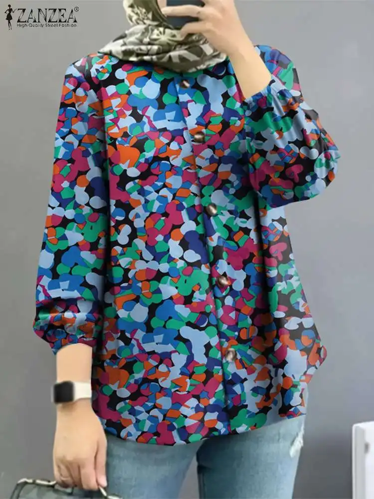 

Bohemian Floral Printed Blouse 2023 ZANZEA Vintage Women Long Sleeve Shirt Autumn Abaya Muslim Tops Casual Ramadan Turkey Blusas