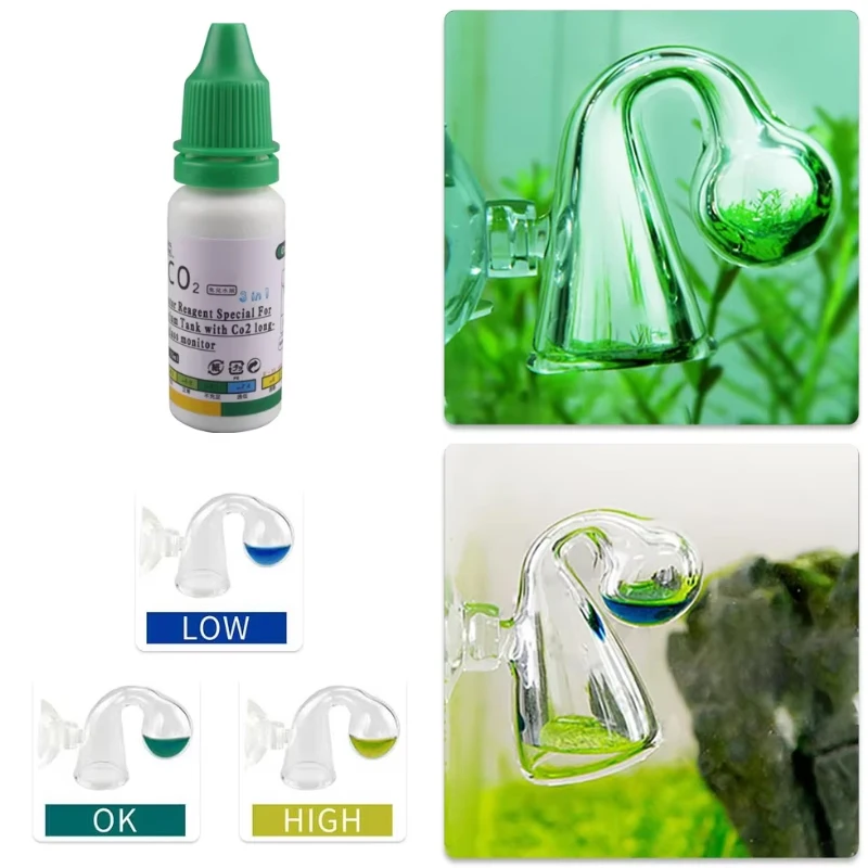 CO2 Indicator Solution Aquarium CO2 Indicator Solution Monitor Plants Grass CO2 System Concentration Fish Tank Glass Liquid Tester Fluid Drop Checker
