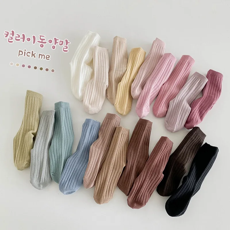 5 זוגות\חבילה ילדים מוצקים גרביים מזדמנים בנות תינוק בנים לבנים פס כותנה פעוטות סרוג ילדים גרביים עבור 1-8 שנים