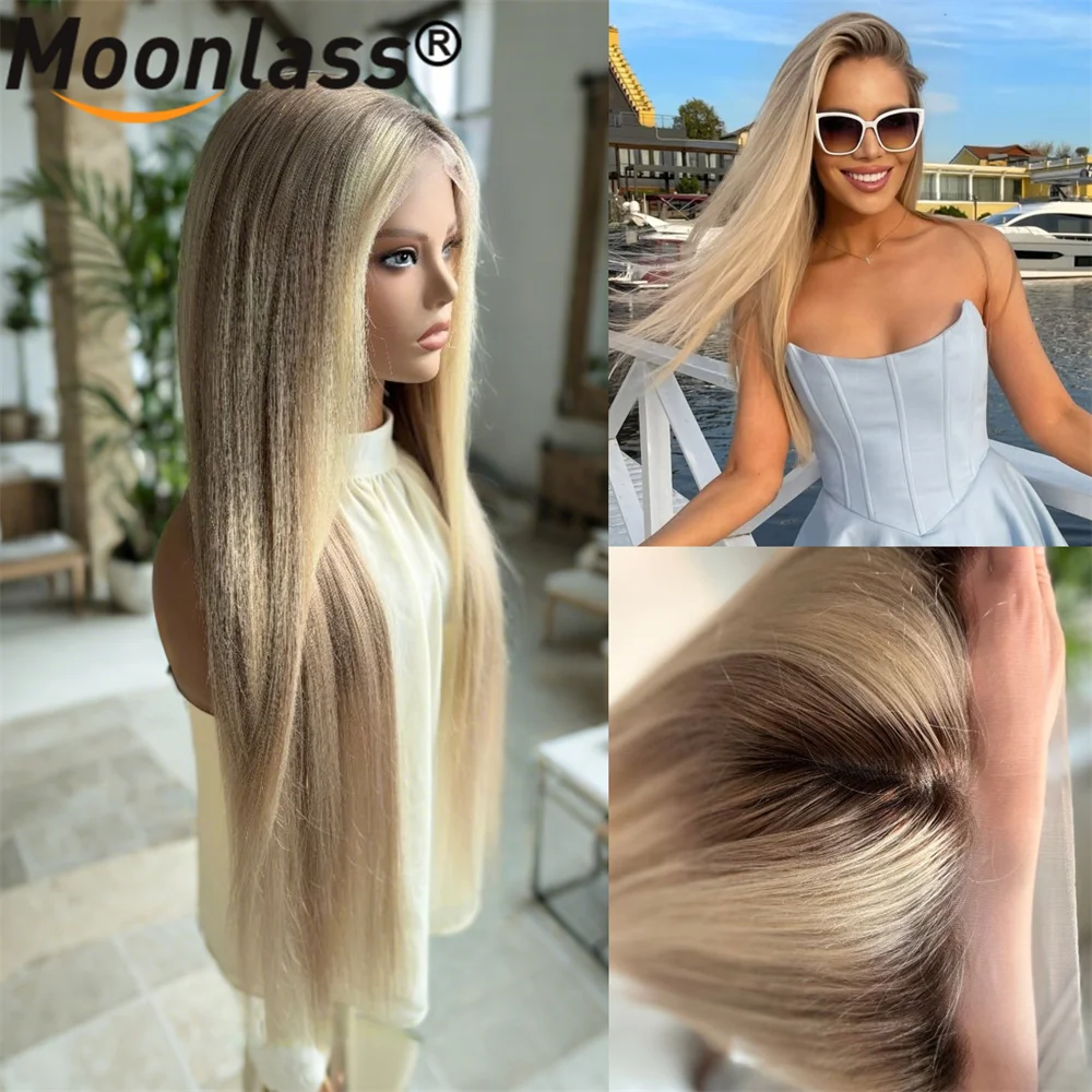Trend Highlight Beige Blonde Wig Human Hair 13x4 Transparent Lace Front Human Hair Wigs Balayage Pre Plucked Remy Human Hair Wig 2