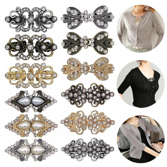 2PCS Rhinestone Cardigan Sweater Clip Cloak Clasp Fastener Brooch Pin  Button 