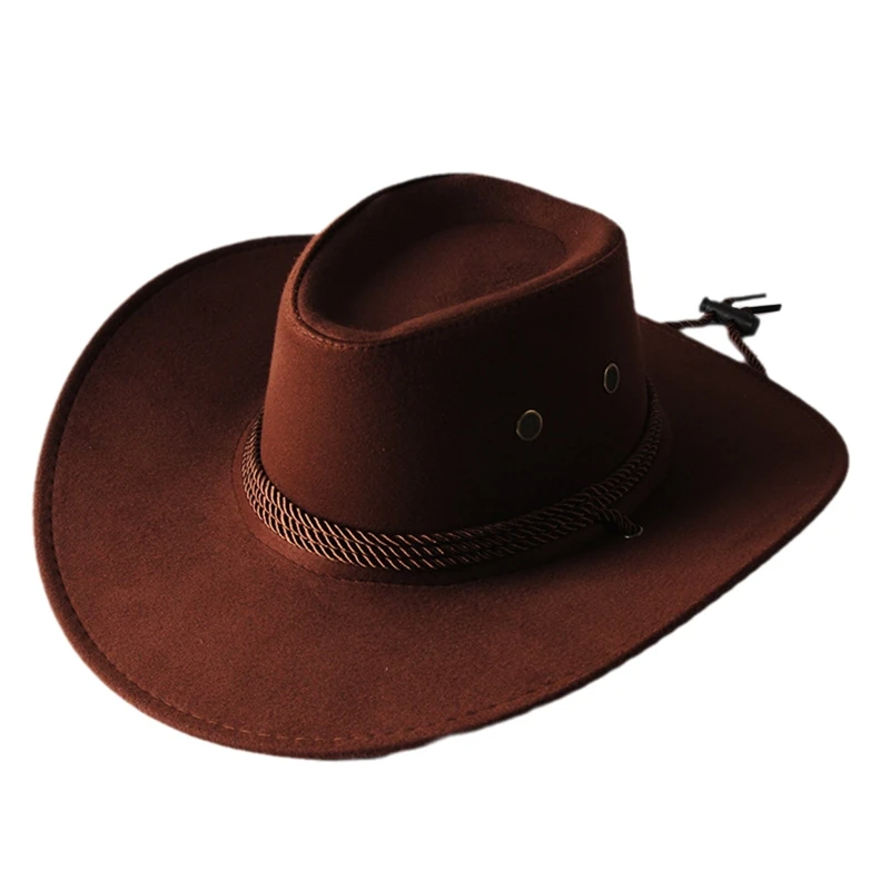  - Men's Cool Sun Hat Solid Color Cool Western Cowboy Hat Plain Solid Color Men's Peaked Cap Large Western Rope Knight Cowboy Hat