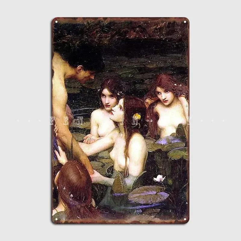Hylas And The Nymphs Waterhouse Targa In Metallo Poster Pub Pub Garage Design Wall Decor Tin Sign Poster