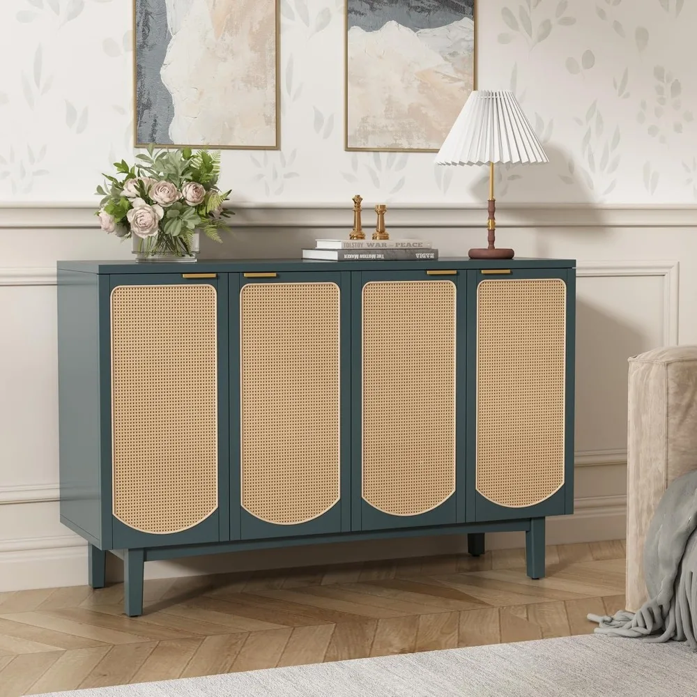 

ARTPOWER Sideboard Buffet Cabinet with 4 Rattan Doors, Accent Storage Cabinet with Shelves, Free Standing TV Console Table,