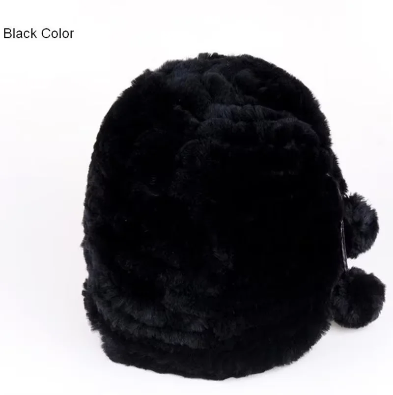 Winter Damen Mädchen Echte Rex-Kaninchenfell Lange Schlaufenmütze mit Bommel Warme Strickmütze für Kaltes Wetter – Detail 9