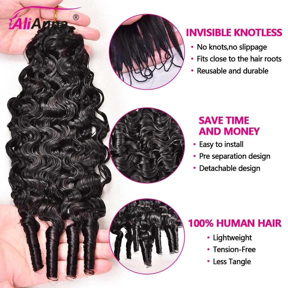 Burmese Curly Crochet Human Hair100% Miracle Knots Hair Deep Wave Pre-Separate Feather Crochet Bulk And Braiding Hair Extensions 3