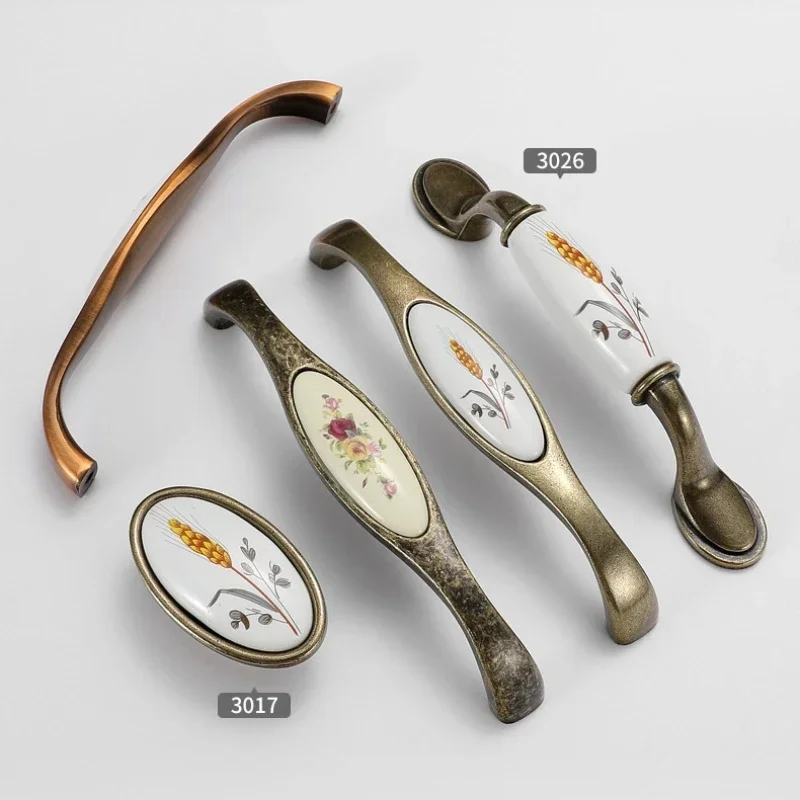 Vintage Ceramic Handle Antique Bronze Cabinet Pull Knob Wardrobe Closet Cupboard for Furniture Hardware Accessories Door Handles