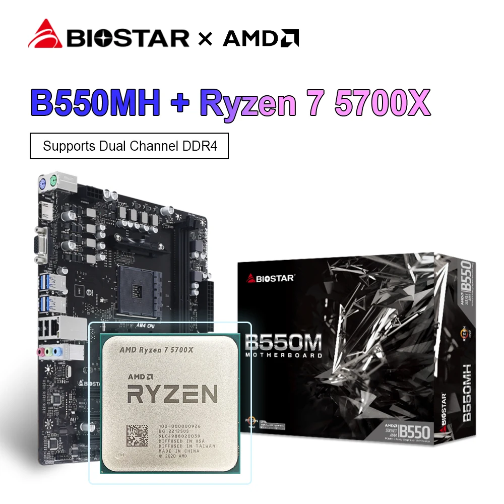 Biostar New Gaming B550Mh Scheda Madre Micro-Atx B550M + Amd Ryzen 7 5700X R7 5700X Processore Cpu Ddr4 64G Am4 Kit Scheda Madre