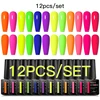 MEET ACROSS 12PCS/Set Fluorescent Neon Gel Nail Polish Set Summer Sparkly Glitter Semi Permanent Soak Off UV LED Nail Art Hybrid 1