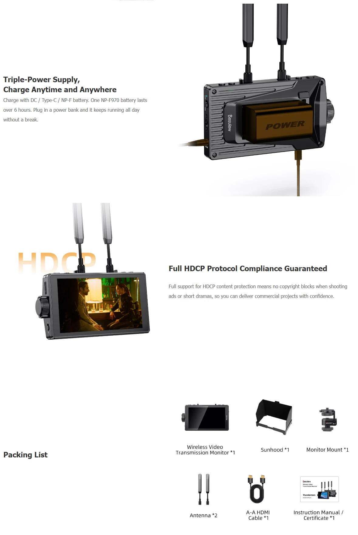 Desview Thundermon Wireless Video Transmission System 1080p 60fps 3D LUT 5.5inch