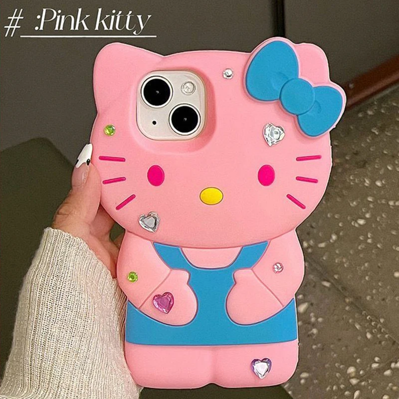 

Sanrios чехлы для телефонов с алмазным рисунком Hello Kitty для Iphone 11 12 13 14 Pro Max, милый Силиконовый Модный защитный чехол-накладка