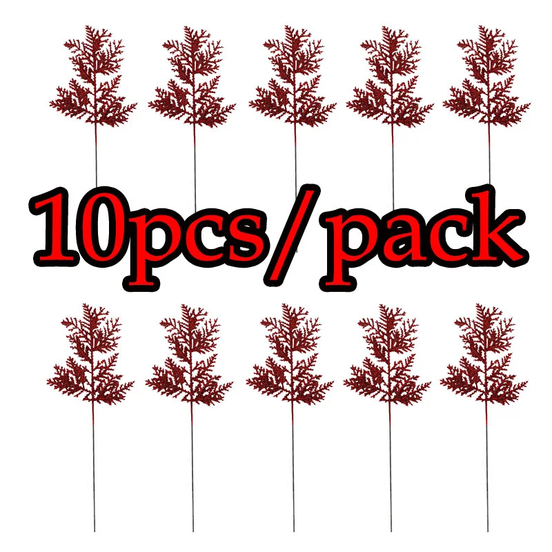 thumbnail image 1 of (10 piezas/lote) Plantas artificiales Ramas de pino Decoración de árbol de Navidad Material de lentejuelas brillantes doradas Accesorios de decoración del hogar, 1 of 5