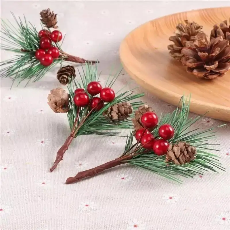 10Pcs Christmas Simulation Berry Pine Branch Decoration Christmas Pine Holly Branch Decor Home Holiday Decor GiftBox Accessories
