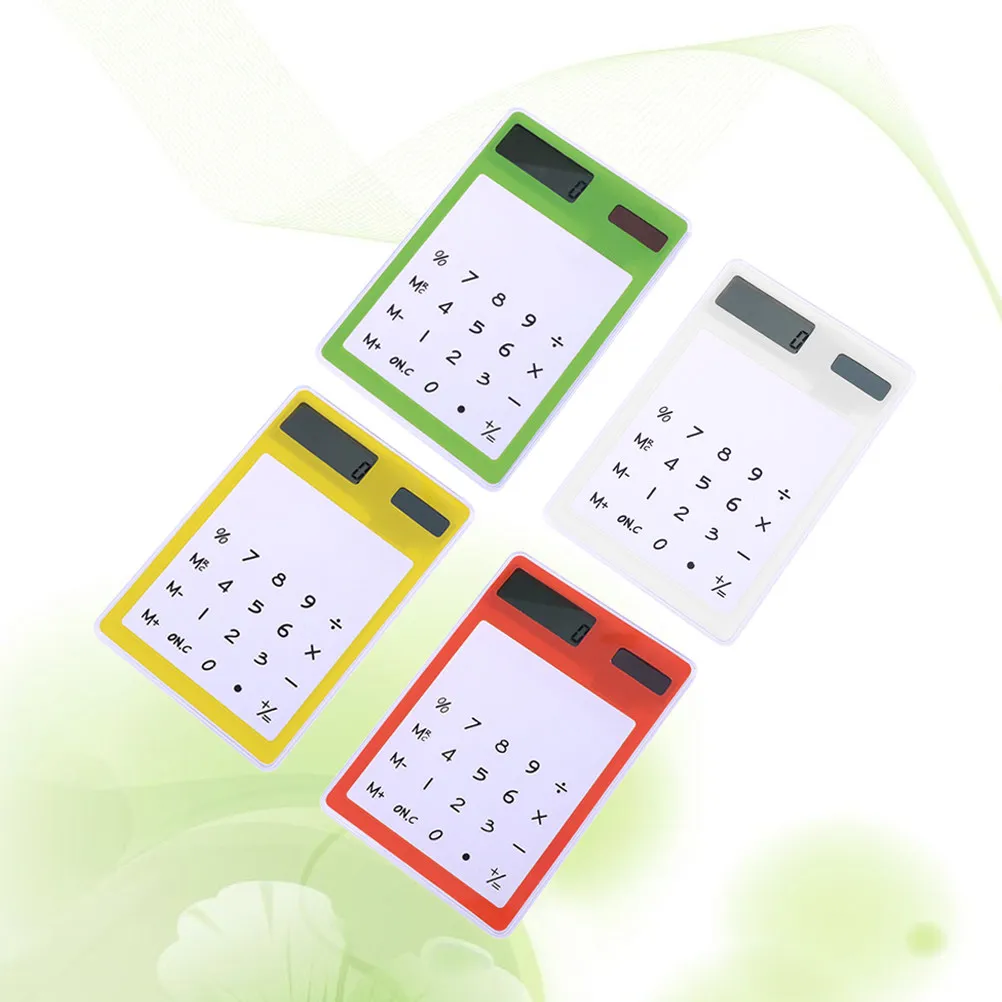 4Pcs 태양열 계산기 투명 터치 패널 학교 홈 오피스 사용을위한 휴대용 디자인 미니 LCD 화면 사무용품