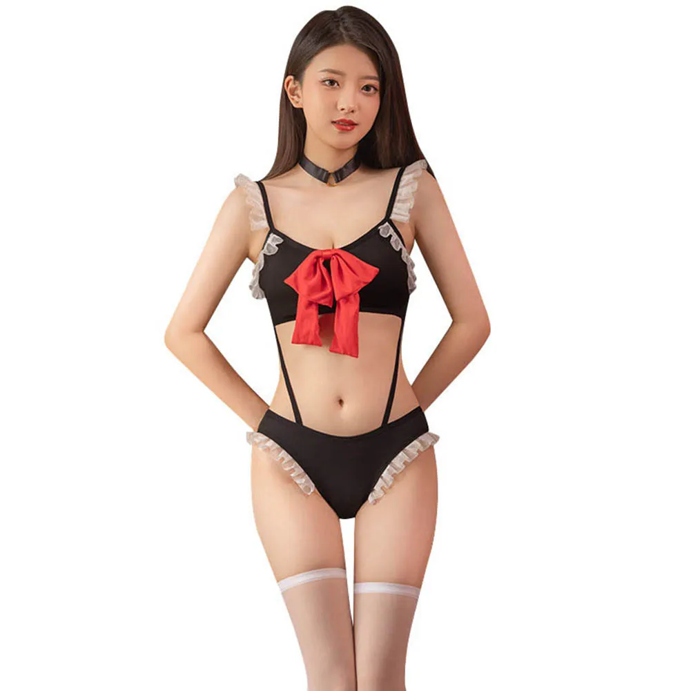 

Womens Erotic Set Cute Bow Lingerie Ladies Ruffled Bodysuit Underwear Ladies Sexy Bathing Suits Swimwear Female Backless Rompers