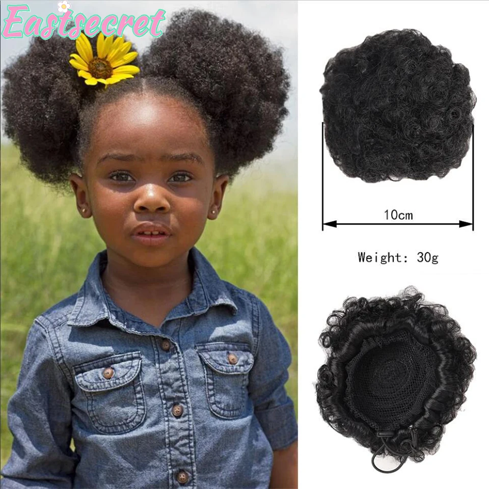 EAST Afro Puff Coulisse Coda di cavallo per ragazze Bambini Donne nere  Panini per capelli sintetici di piccole dimensioni Capelli ricci crespi  Ciambella Chignon - AliExpress, image size:960x960