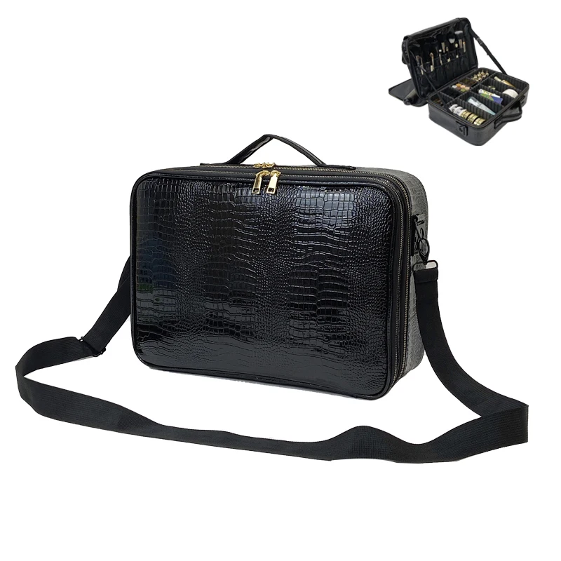 New Cosmetic Case Travel Tattoo Storage PU Leather Large Capacity Makeup Bag Compartment For Woman 2