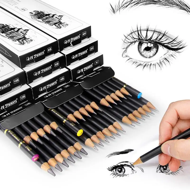 12 pcs/set Professional Sketch Drawing Pencil Set 4H 2H H HB 2B 4B 6B 8B 10B 12B 14B Painting Pencils Stationery Supplies |