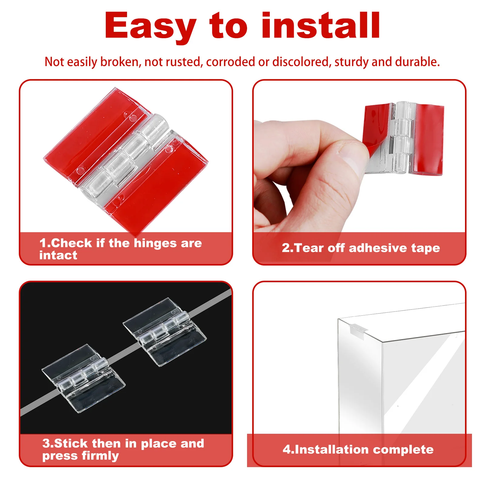 Charnières Acryliques Transparentes Autocollantes - 12 Pièces - Petites - Pliables