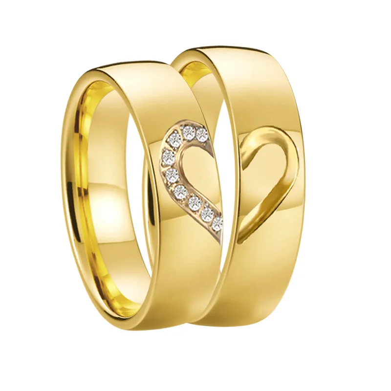 Anelli Cuore Abbinati Per Coppie "Ti Amo" In Acciaio Inox 316L, Fidanzamento E Promessa, Larghezza Uomo 6mm Donna 4mm, Taglie Multiple