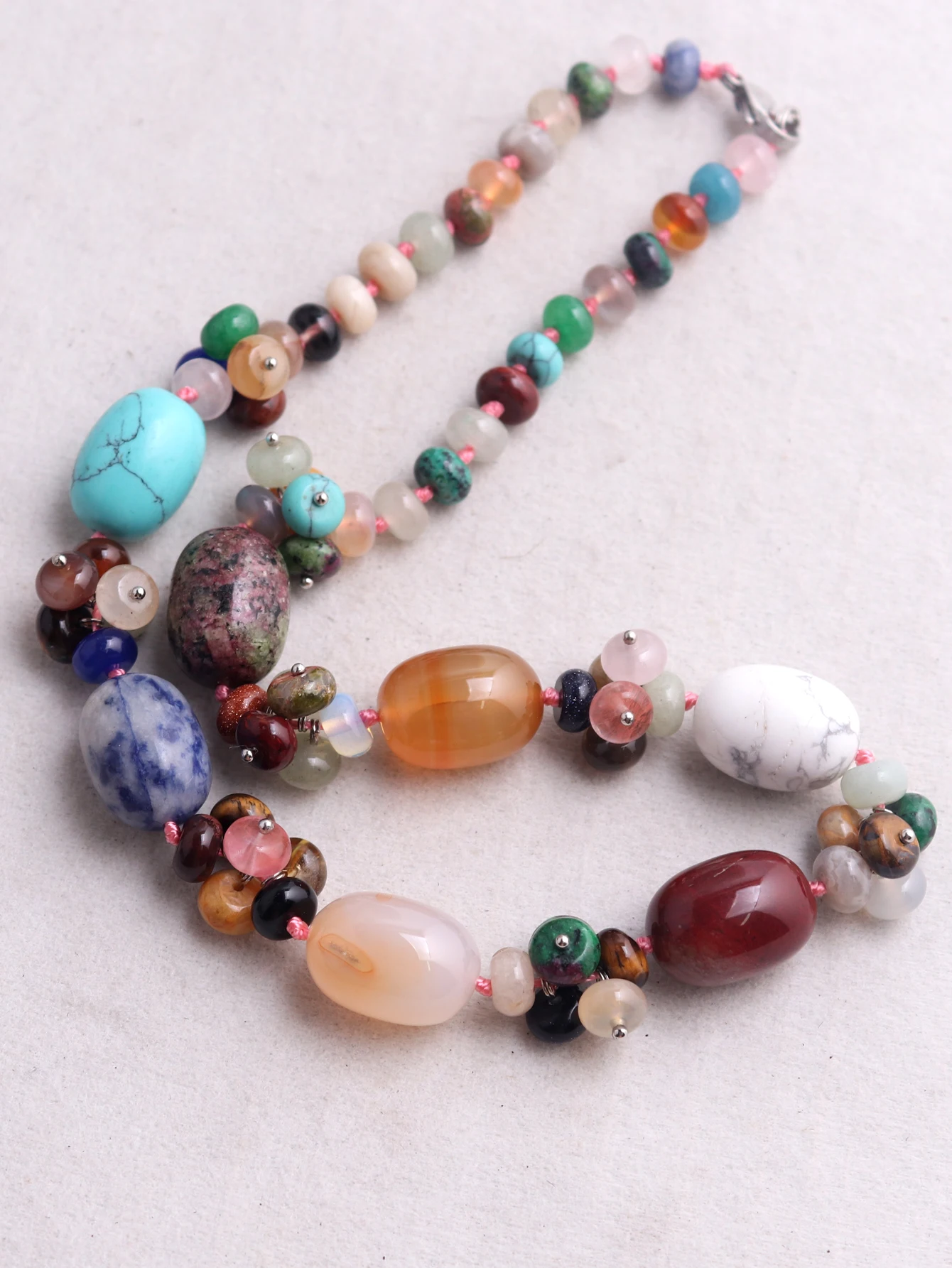 Druzy Natural Crystal Semi-precious Stone Necklace Women's Colorful Necklace Jewelry Round Beads String Energy
