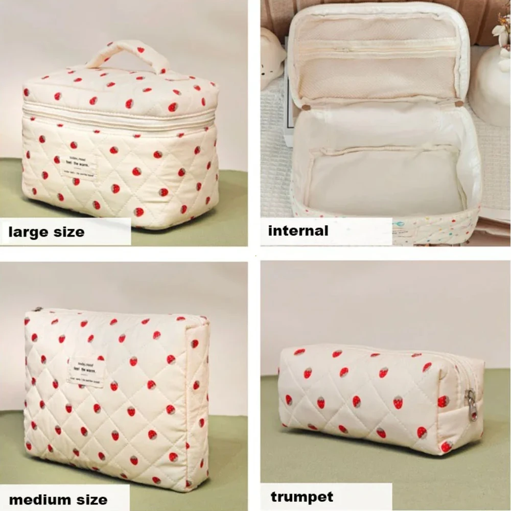 Fashion Ins Strawberry Quilted Makeup Bag Women's Cosmetic Bags Portable Cute Cosmetic Travel Toiletry Storage Pouch Handbag