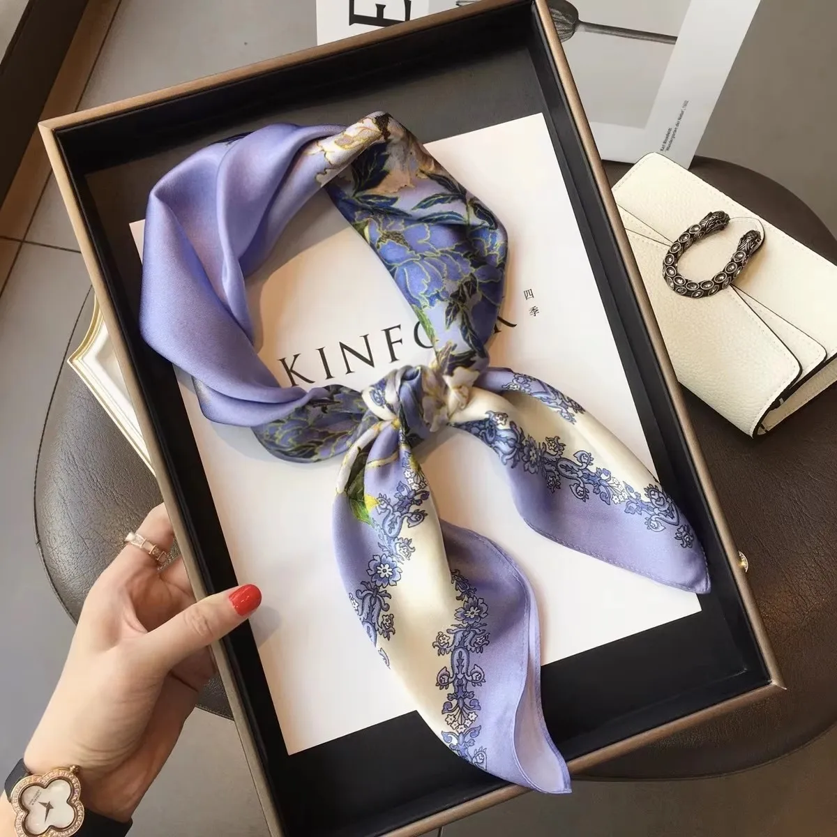 100% Natural Silk Square Scarf Women Hairband Neckerchief Wrap