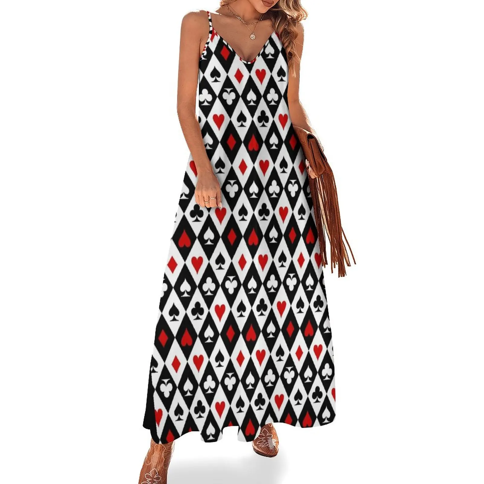 Playing cards suit symbols Sleeveless Dress cocktail dresses womens clothing loose summer dress Evening gown