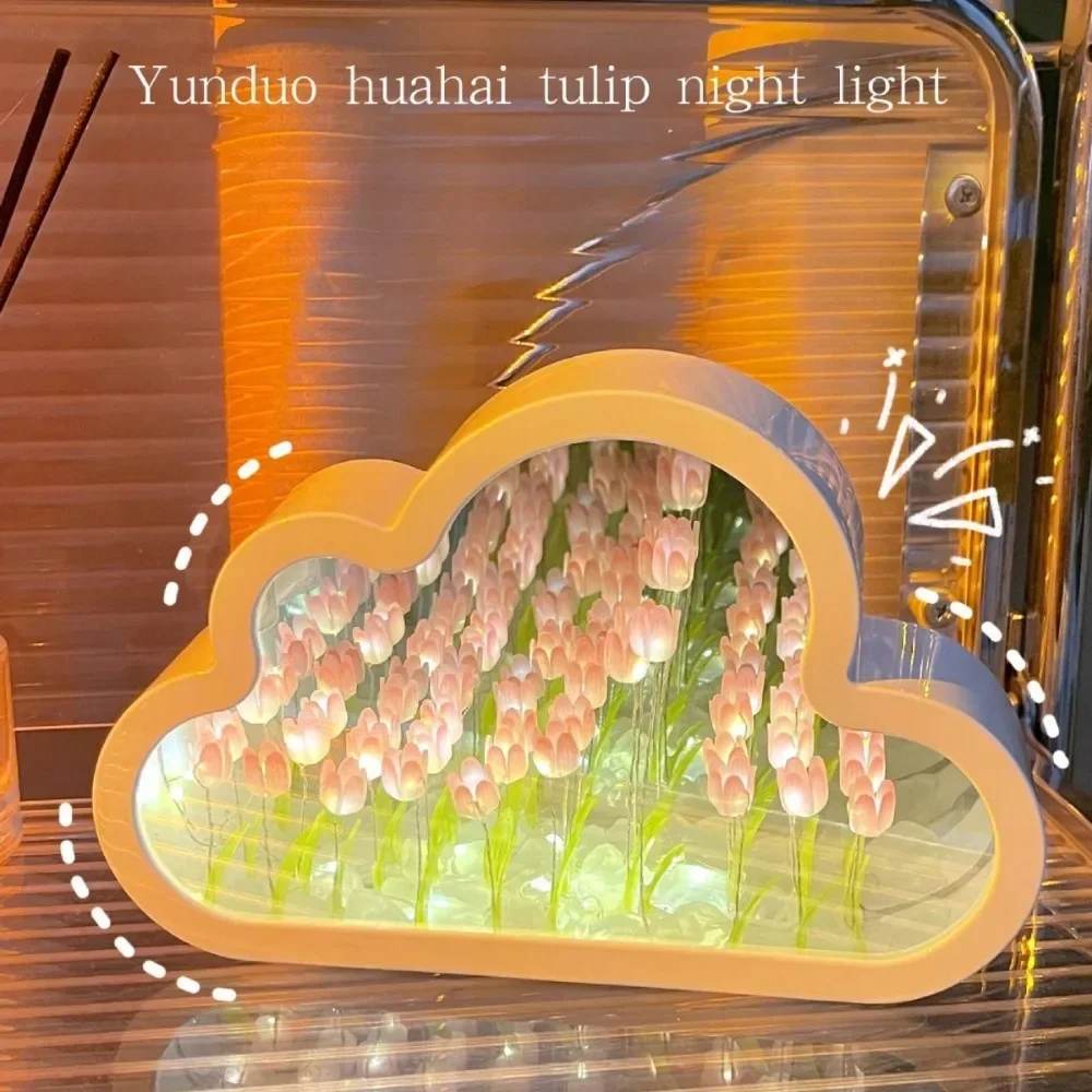 

Handmade DIY Tulip Cloud Flower Sea Night Light Atmosphere Light Mirror Light Transparent Mirror Valentine's Day New Year Gift