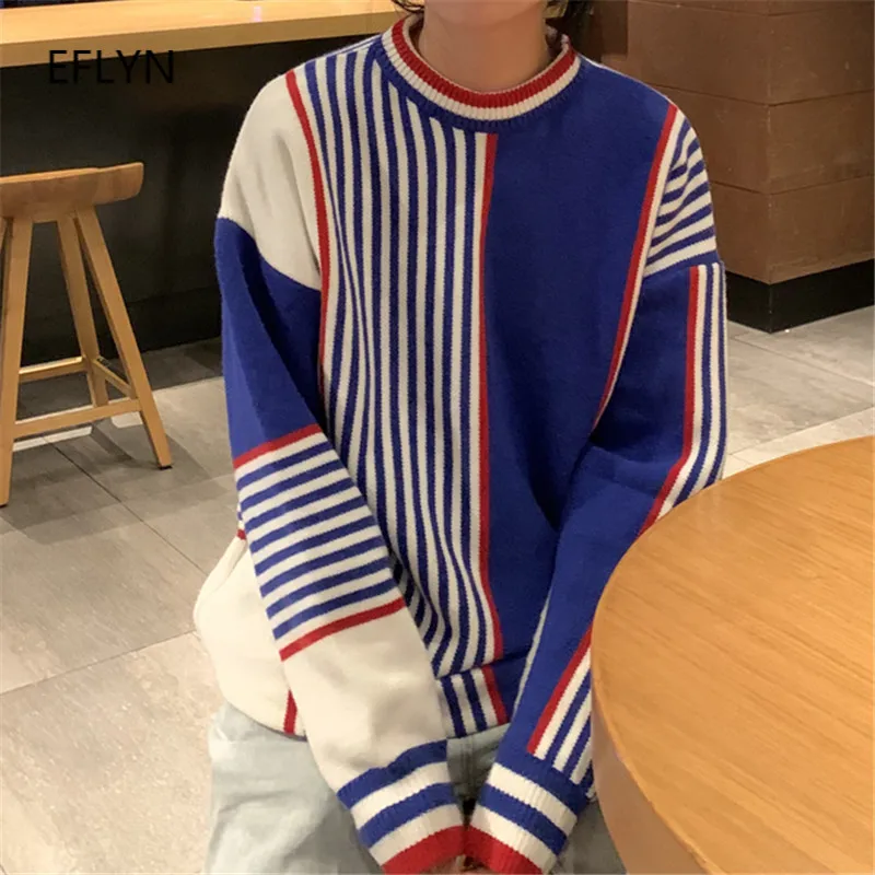 

Women Fall Fashion Sweaters Autumn Winter New Chic Korean Retro Stripes Color Block Loose Pullovers Trendy Outwear Knitted Tops