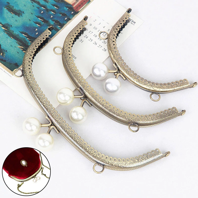 Retro Pearl Wallet Metal Handle Frame Arc Shaped DIY Purse Clutch Kiss Clasp Lock Clutch Bag Handle Handbag Accessories 5pcs lot wholesale 6 5 20 5cm arch metal purse frame handle for diy clutch bag handbag accessories making kiss clasp lock hardw