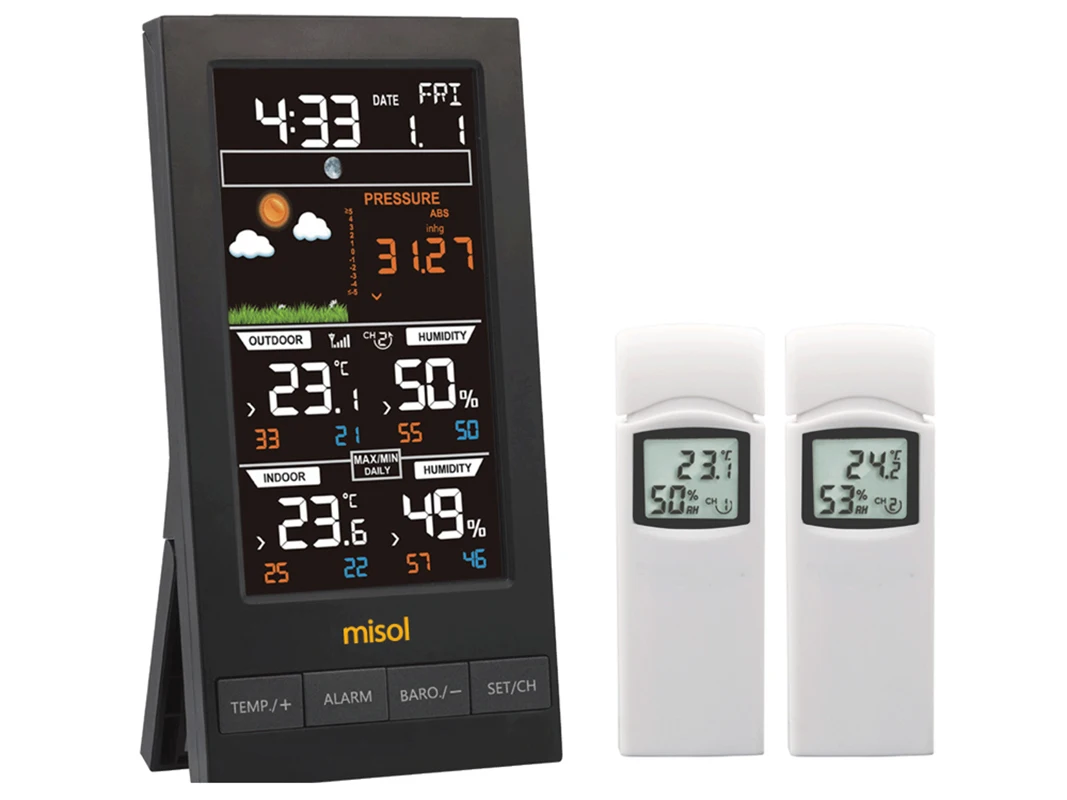 

1pcs of misol Wireless weather station with 2 sensors, 3 channels, color screen
