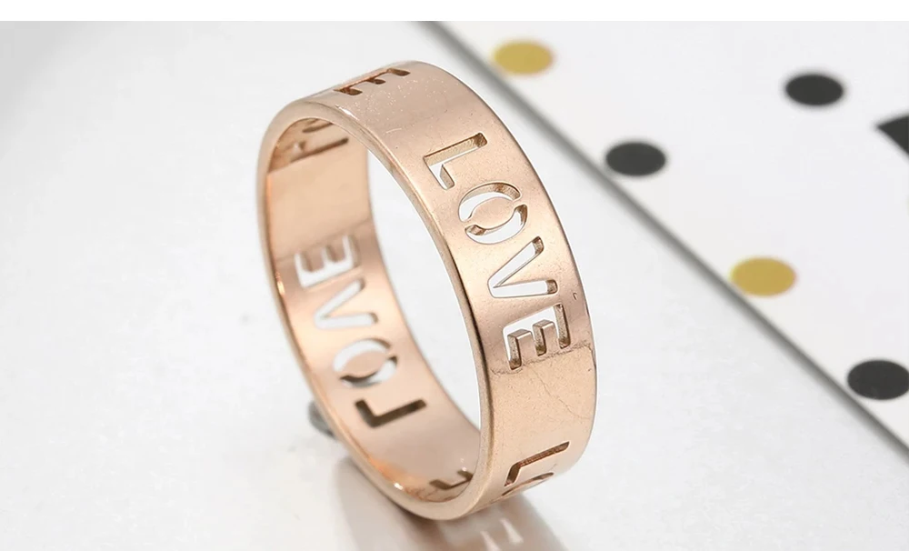 Cooltime Gold Farbe Liebesbrief Frauen Ring Paar Geschenk Edelstahl Ehering Luxus Qualität Schmuck Großhandel – Detail 5