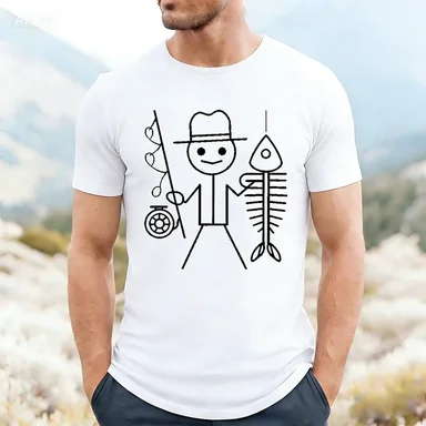 夏のストリートウェア大人男性用の新しい楽しい釣りプリント100％コットン快適な半袖Tシャツ、男性と女性の両方に適しています。