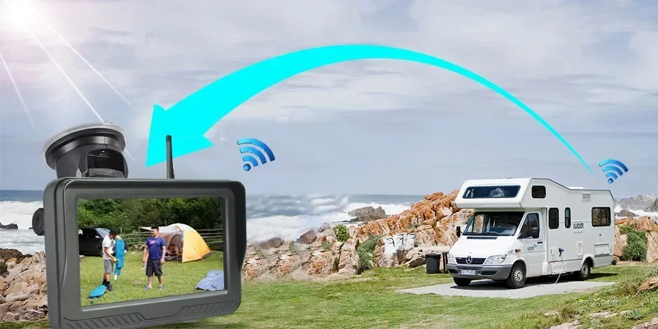 Solar wireless backup camera front view on magnetic mount