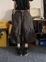 HOUZHOU Vintage Cargo Shorts Women Oversized Y2k Grunge Cropped Pants Wide Leg Hip Hop Style Streetwear Baggy Pockets Short Pant 2