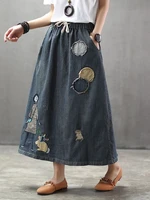 Amax luluE Korean Fashion Streetwear Womens Summer Classic Embroidery Loose Denim Skirts Ladies Casual Vintage Cartoon Clothes - Image 4
