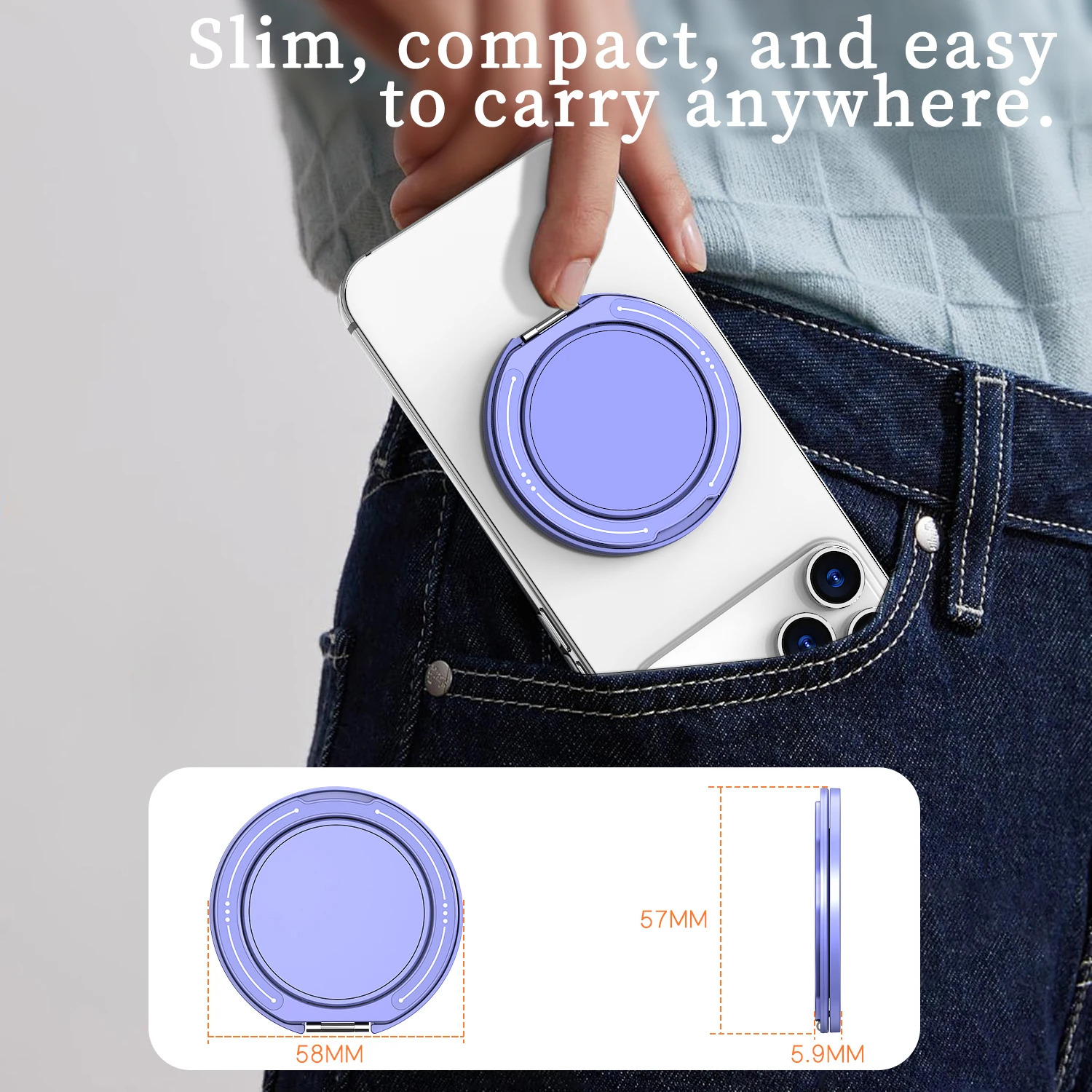 360° Rotatable Magnetic Phone Ring Holder and Stand with Universal Desktop Bracket