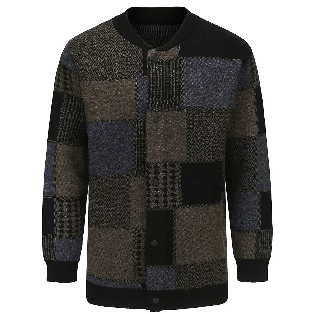 Men's Long Cardigan Thickened Sweater Autumn Stand Collar Knit Sweater Coat image